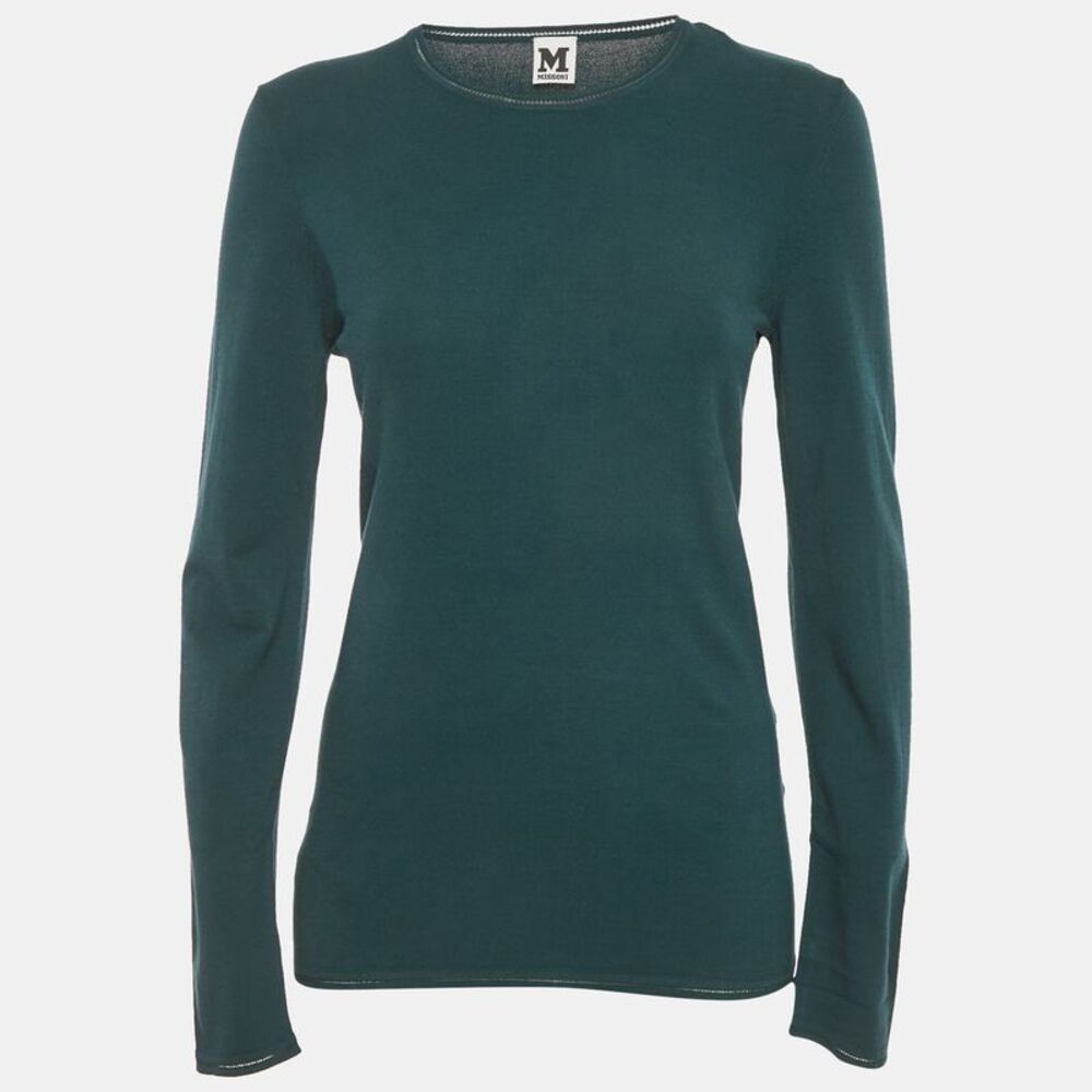 M Missoni Teal Blue Stretch Knit Crewneck Sweatshirt L